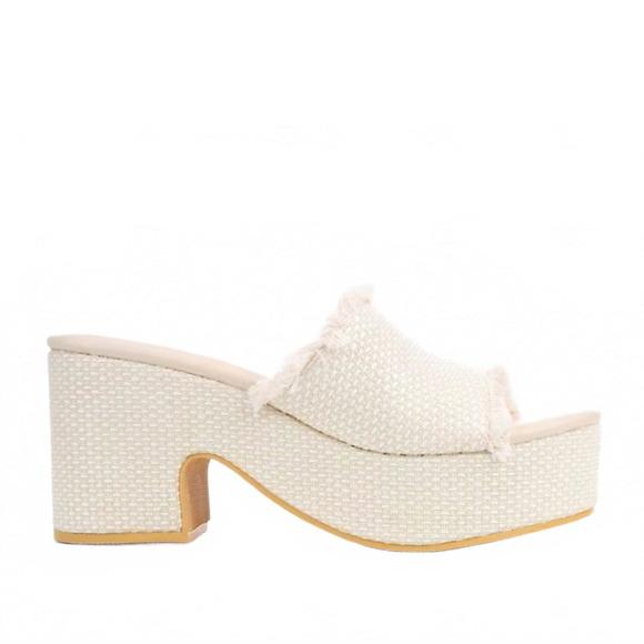 NEW BEACH BY MATISSE women's terry block heel sandal in beige - Picture 1 of 7